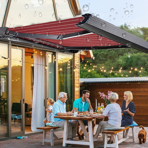 Electric Patio Awning Retractable with Remote Control, LED Lights, Waterproof Deck Balcony Yard Automatic Awning, 9.8X4.9ft