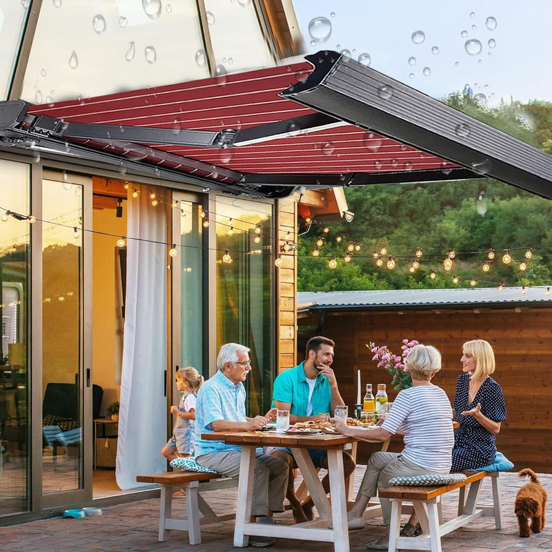Electric Patio Awning Retractable with Remote Control, LED Lights, Waterproof Deck Balcony Yard Automatic Awning, 9.8X4.9ft