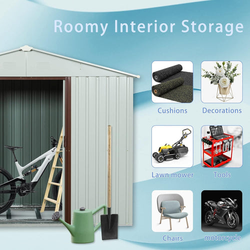 SKYXIU Outdoor Storage Shed Waterproof,Metal Garden Shed for Bike,Trash Can, Machine,Galvanized Steel Outdoor Storage Cabinet,Outdoor Metal Shed for Backyard, Patio(8ft x 4ft)