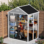 NicBex 6×5 Resin Outdoor Storage Shed with Floor & Window– All-Weather Lockable Small Tool Shed, Outdoor PP Plastic Garden Sheds & Outdoor Storage for Garden, Patio & Backyard – Light Gray