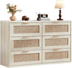 LEYAOYAO Rattan Dresser for Bedroom, 41" Tall Chest of Drawers, Modern 6 Drawers Boho Dressers with Storage, Light Oak Dresser Wooden Closet Organizer for Living Room, Hallway, Natural Wood