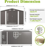 Outdoor Metal Storage Shed, 10x14 FT Galvanized Steel Garden Tool House with 796 Cu.Ft Capacity, Gray Double Door Utility Building with Windows, 7 LBS/SQ.FT Roof Load