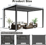 Metal Pergola with Hardtop Roof, Purple Leaf Pergola for Backyard, Aluminum Pergolas with Curtains, 10'x13' Gazebo for Garden,Patio,Black