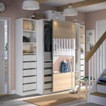 ProTuning PAX/MEHAMN/AULI Wardrobe with sliding doors, white double sided/white stained oak effect mirror glass, 250x66x201 cm