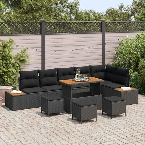 Garden Sofa Set Black Poly Rattan with Cushions 10 Pieces for Garden Balcony Patio Weatherproof Lounge Furniture with Storage Space Comfortable Upholstery Modular Ideal for Outdoor and
