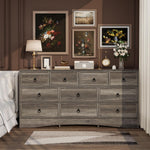 VVFLU Farmhouse 10 Drawer Dresser for Bedroom – 63'' Long Dresser Wood Chest of Drawers,TV Stand for 75 inch TV, Storage Organizer Furniture, Hallway, Entryway, Closet, Brownish Grey