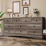 VVFLU Farmhouse 10 Drawer Dresser for Bedroom – 63'' Long Dresser Wood Chest of Drawers,TV Stand for 75 inch TV, Storage Organizer Furniture, Hallway, Entryway, Closet, Brownish Grey