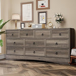 VVFLU Farmhouse 10 Drawer Dresser for Bedroom – 63'' Long Dresser Wood Chest of Drawers,TV Stand for 75 inch TV, Storage Organizer Furniture, Hallway, Entryway, Closet, Brownish Grey