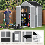 NicBex 6×5 Resin Outdoor Storage Shed with Floor & Window– All-Weather Lockable Small Tool Shed, Outdoor PP Plastic Garden Sheds & Outdoor Storage for Garden, Patio & Backyard – Light Gray