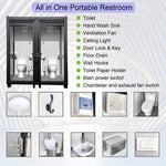 82" Two-Person Portable Outdoor Toilet Cabin with Light, Sink, and Fan