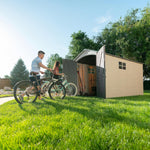 Lifetime 60282 Heavy Duty Garden Storage Shed, 7 x 12 ft (213 x 366 cm), High-Density Polyethylene (HDPE), Steel-Reinforced Apex Roof, Tan