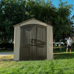 Lifetime 60282 Heavy Duty Garden Storage Shed, 7 x 12 ft (213 x 366 cm), High-Density Polyethylene (HDPE), Steel-Reinforced Apex Roof, Tan