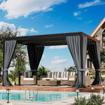 Metal Pergola with Hardtop Roof, Purple Leaf Pergola for Backyard, Aluminum Pergolas with Curtains, 10'x13' Gazebo for Garden,Patio,Black