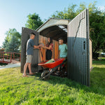 Lifetime 60282 Heavy Duty Garden Storage Shed, 7 x 12 ft (213 x 366 cm), High-Density Polyethylene (HDPE), Steel-Reinforced Apex Roof, Tan