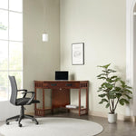 Leick Home 82430 Mission Corner Desk, Writing Computer Desk with Drop Front Keyboard Drawer, for Home Office, Solid Wood, Mission Oak