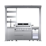 Castelle Flame Astoria 94-Inch 6-Burner 85K BTU Outdoor Kitchen Grill Island with Wine Cooler, Rotisserie, Cabinets, and Granite Countertops