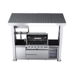 Castelle Flame Astoria 94-Inch 6-Burner 85K BTU Outdoor Kitchen Grill Island with Wine Cooler, Rotisserie, Cabinets, and Granite Countertops