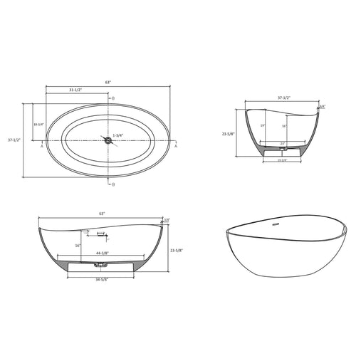 Alora Luxury 63-Inch Matte White Freestanding Soaking Bathtub With Overflow And Pop-Up Drain