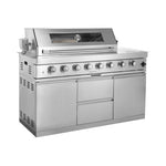 Castelle Flame Capri 96-Inch 6-Burner 85000 BTU Outdoor Kitchen Liquid Propane Grill Island with Fridge