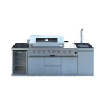 Castelle Flame Capri 96-Inch 6-Burner 85000 BTU Outdoor Kitchen Liquid Propane Grill Island with Fridge