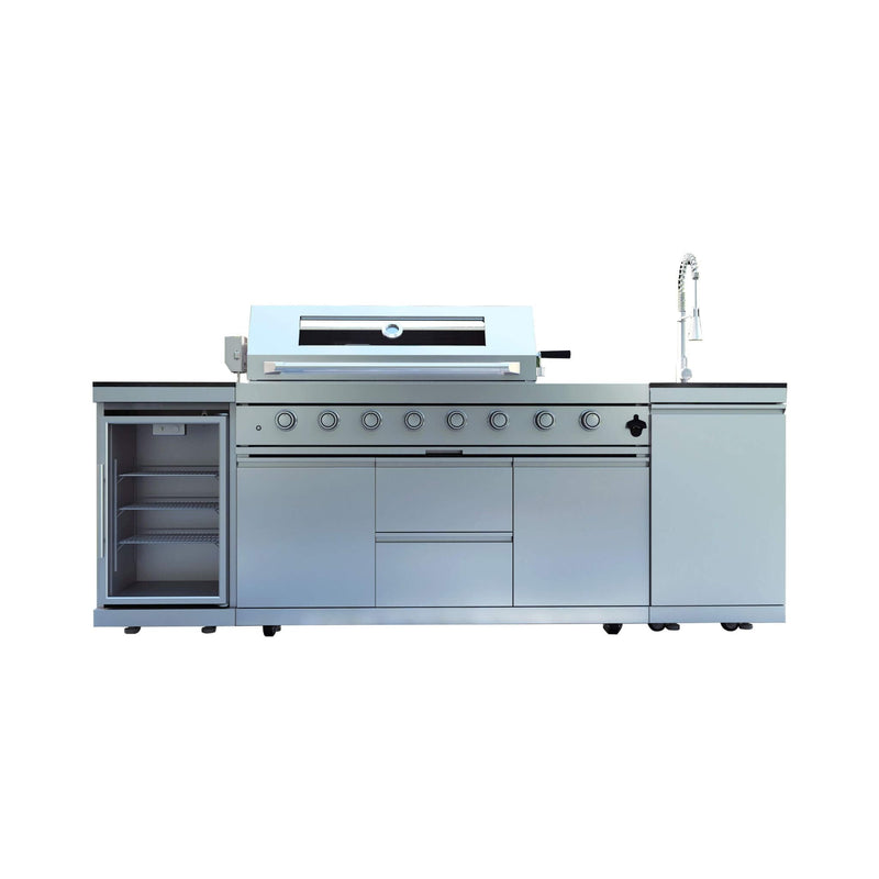 Castelle Flame Capri 96-Inch 6-Burner 85000 BTU Outdoor Kitchen Liquid Propane Grill Island with Fridge