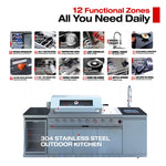 Castelle Flame Capri 96-Inch 6-Burner 85000 BTU Outdoor Kitchen Liquid Propane Grill Island with Fridge