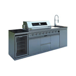 Castelle Flame Capri 96-Inch 6-Burner 85000 BTU Outdoor Kitchen Liquid Propane Grill Island with Fridge