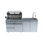Castelle Flame Granite Outdoor BBQ Kitchen Island with 43-Inch 6-Burner Gas Grill, Rotisserie Kit, Cabinets, and Sink