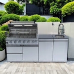 Castelle Flame Granite Outdoor BBQ Kitchen Island with 43-Inch 6-Burner Gas Grill, Rotisserie Kit, Cabinets, and Sink
