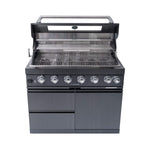 Castelle Flame Premium Black Stainless Steel 6-Burner Gas Grill Kitchen Island with Rotisserie Kit