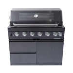 Castelle Flame Premium Black Stainless Steel 6-Burner Gas Grill Kitchen Island with Rotisserie Kit