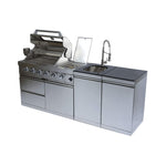 Castelle Flame Stainless Steel Outdoor BBQ Kitchen Island with 46-Inch 4-Burner 85K BTU Grill, Rotisserie Kit, and Cabinets
