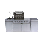 Castelle Flame Stainless Steel Outdoor BBQ Kitchen Island with 46-Inch 4-Burner 85K BTU Grill, Rotisserie Kit, and Cabinets