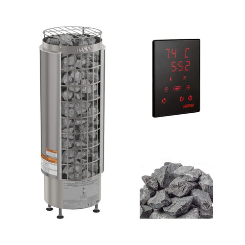 Harvia Cilindro UL Certified Electric Sauna Heater with Xenio CX45 Digital Control Panel & Sauna Stones