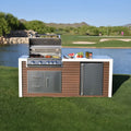 KoKoMo Grills Professional Shiplap Outdoor Kitchen Island with Waterfall Edge, Built-In Grill, and Refrigerator