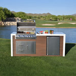 KoKoMo Grills Professional Shiplap Outdoor Kitchen Island with Waterfall Edge, Built-In Grill, and Refrigerator