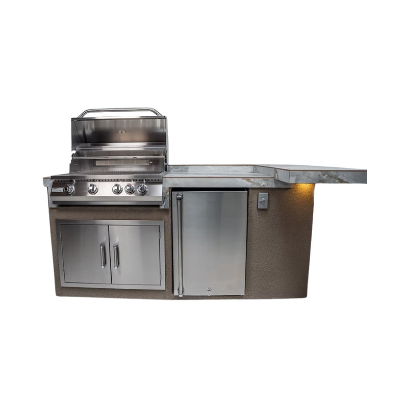 KoKoMo Grills St.John 7FT BBQ Island with LEDs, Built-In BBQ and Refrigerator