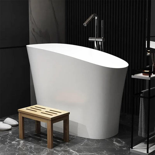 Alora Luxury 47-Inch Freestanding Japanese-Styled Deep Stone Soaking Bathtub Resin, White