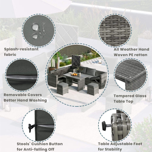 Alora Outdoor 6-Piece All-Weather PE Rattan Sofa Set with Adjustable Seat, Storage Box, Removable Covers, wnd Tempered Glass Table Top