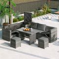 Alora Outdoor 6-Piece All-Weather PE Rattan Sofa Set with Adjustable Seat, Storage Box, Removable Covers, wnd Tempered Glass Table Top