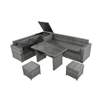 Alora Outdoor 6-Piece All-Weather PE Rattan Sofa Set with Adjustable Seat, Storage Box, Removable Covers, wnd Tempered Glass Table Top