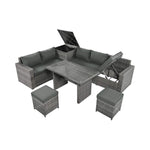 Alora Outdoor 6-Piece All-Weather PE Rattan Sofa Set with Adjustable Seat, Storage Box, Removable Covers, wnd Tempered Glass Table Top