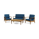 Alora Premium 4-Piece Wooden Outdoor Patio Conversation Seating Set With Cushions