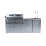 Castelle Flame Outdoor BBQ Kitchen Island with 43-Inch 6-Burner 85K BTU Propane Gas Grill, Rotisserie Kit, and Storage Cabinets