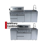 Castelle Flame Outdoor BBQ Kitchen Island with 43-Inch 6-Burner 85K BTU Propane Gas Grill, Rotisserie Kit, and Storage Cabinets