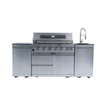 Castelle Flame Outdoor BBQ Kitchen Island with 43-Inch 6-Burner 85K BTU Propane Gas Grill, Rotisserie Kit, and Storage Cabinets