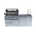 Castelle Flame Outdoor BBQ Kitchen Island with 43-Inch 6-Burner 85K BTU Propane Gas Grill, Rotisserie Kit, and Storage Cabinets