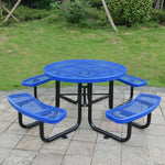 Large 46-Inch Heavy-Duty Round Outdoor Steel Picnic Table With Umbrella Hole