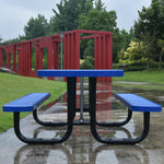 Large 46-Inch Stylish Square Steel Picnic Table W/ Thermoplastic Coating & Umbrella Hole