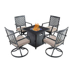 Sophia & William Outdoor Gas Fire Pit Table Set W/ Cushioned Swivel Dining Chairs 5PCS